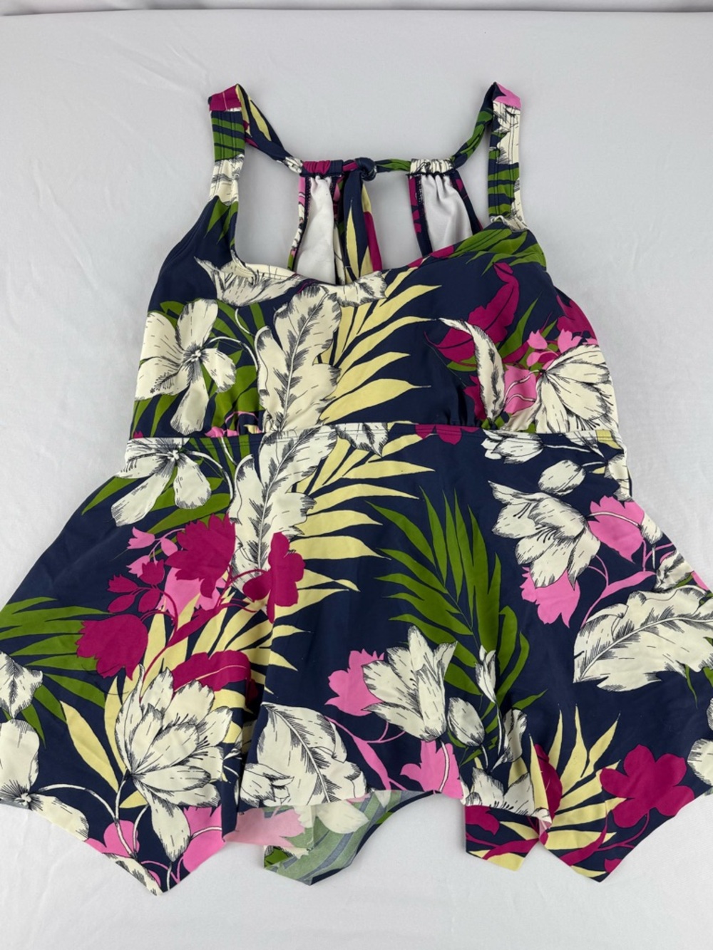 Kona Sol Navy Tropical Floral Tankini Top